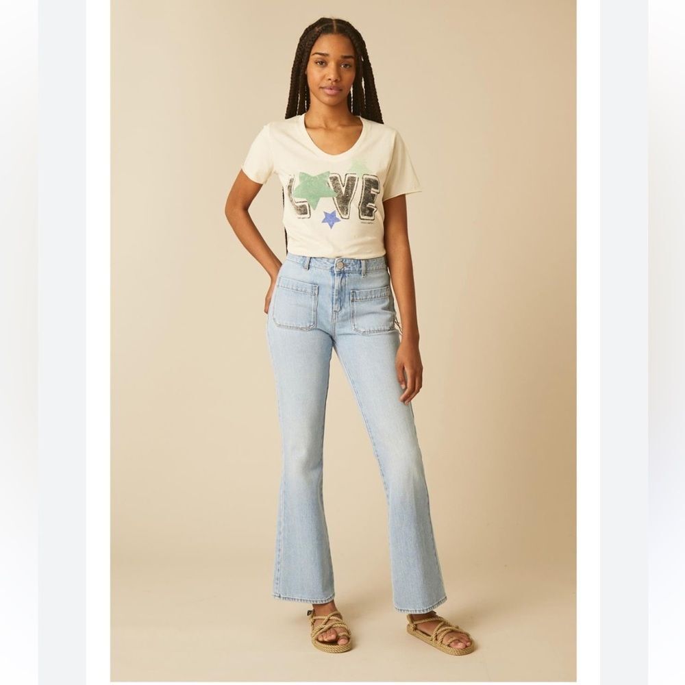 Leon & Harper High Rise flared light wash denim jeans size 36 US 4